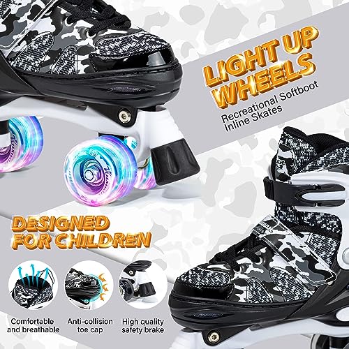 Kuxuan Skates Boys and Girls Camo Adjustable Roller Skates with Light up Wheels, Fun Illuminating Roller Blading for Kids Girls Youth - Medium