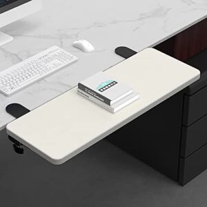 ougic ergonomics desk extender tray (clearly white, 21.65"x9.5"), punch-free clamp on foldable keyboard drawer tray, table mount armrest shelf, computer elbow arm support