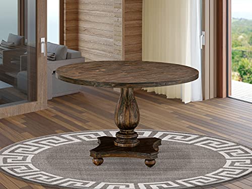 East West Furniture IR2-07-TP Irving Kitchen Dining Round Wooden Table Top with Pedestal Base, 48x48 Inch, Distressed Jacobean