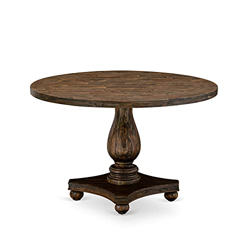 East West Furniture IR2-07-TP Irving Kitchen Dining Round Wooden Table Top with Pedestal Base, 48x48 Inch, Distressed Jacobean