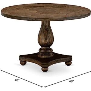 East West Furniture IR2-07-TP Irving Kitchen Dining Round Wooden Table Top with Pedestal Base, 48x48 Inch, Distressed Jacobean