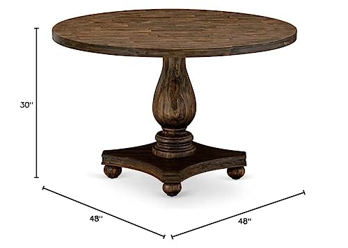 East West Furniture IR2-07-TP Irving Kitchen Dining Round Wooden Table Top with Pedestal Base, 48x48 Inch, Distressed Jacobean