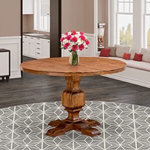 East West Furniture IR3-0N-TP Irving Kitchen Dining Round Wooden Table Top with Pedestal Base, 48x48 Inch, Sandblasting Antique Walnut