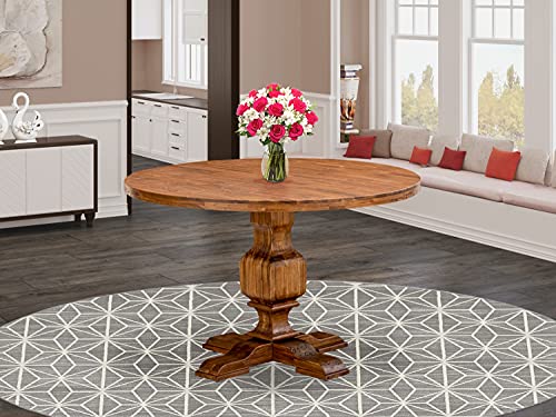 East West Furniture IR3-0N-TP Irving Kitchen Dining Round Wooden Table Top with Pedestal Base, 48x48 Inch, Sandblasting Antique Walnut