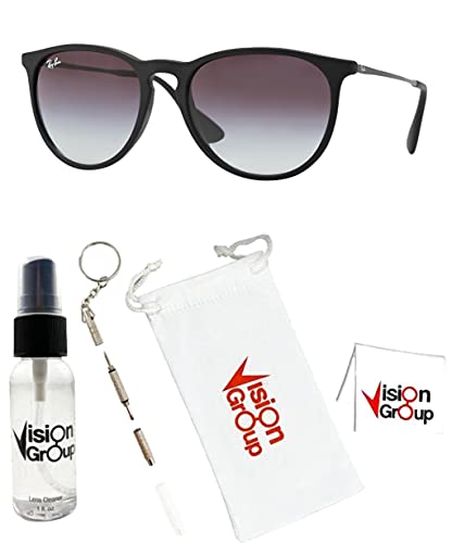 Ray-Ban RB4171 Erika Sunglasses + Vision Group Accessories Bundle for womens (Rubber Black/Light Grey Gradient Dark Grey (622/8G)