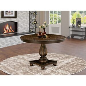 east west furniture fe2-07-tp ferris dining table - a round wooden table top with pedestal base, 48x48 inch, distressed jacobean