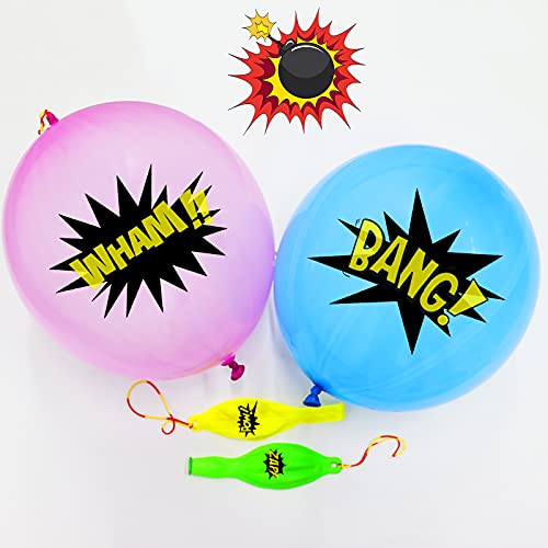 30Pack Hero Punch Balloons for Kids, Party Game Favor Supplies Decorations, Assorted Color Comic Hero Design Punch Balloons for School Classroom Game, Kids Hand Out