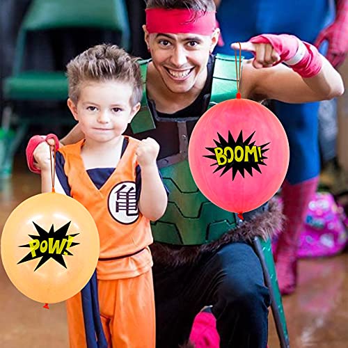 30Pack Hero Punch Balloons for Kids, Party Game Favor Supplies Decorations, Assorted Color Comic Hero Design Punch Balloons for School Classroom Game, Kids Hand Out