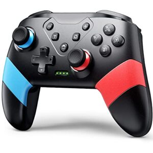 voyee switch controllers compatible with switch/lite/oled, switch pro controller with programming motion control vibration, updated wireless switch controller with wake-up turbo screenshot (red and blue)