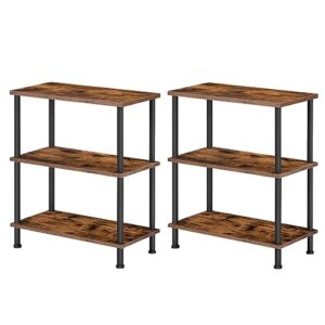 hoobro side tables set of 2, 3-layer stackable end table, stable bedside table for small space in bedroom, living room, hallway, easy assembly, industrial style, rustic brown bf48bzp201