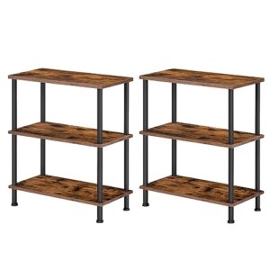 HOOBRO Side Tables Set of 2, 3-Layer Stackable End Table, Stable Bedside Table for Small Space in Bedroom, Living Room, Hallway, Easy Assembly, Industrial Style, Rustic Brown BF48BZP201