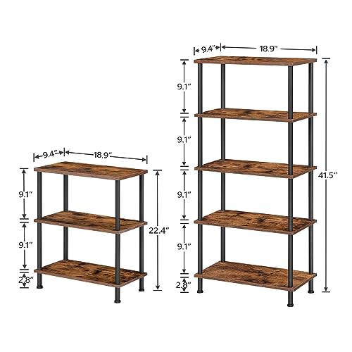 HOOBRO Side Tables Set of 2, 3-Layer Stackable End Table, Stable Bedside Table for Small Space in Bedroom, Living Room, Hallway, Easy Assembly, Industrial Style, Rustic Brown BF48BZP201