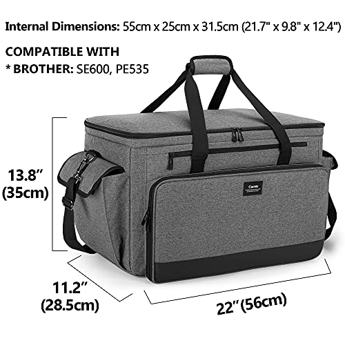 CURMIO Sewing and Embroidery Machine Carrying Case, Universal Tote Bag with Removable Cushion Pad Compatible for Brother SE600, SE630, PE535 Embroidery Machine and Accessories, Gray, Bag Only