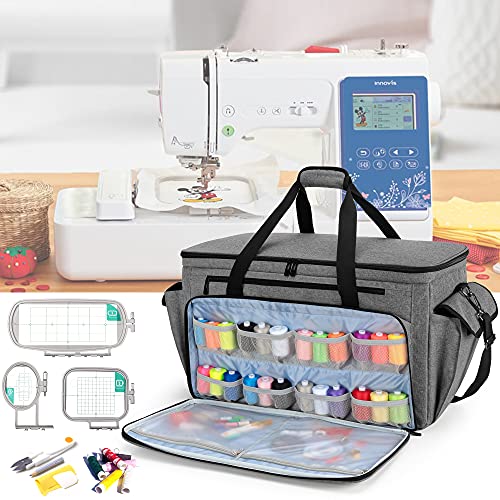 CURMIO Sewing and Embroidery Machine Carrying Case, Universal Tote Bag with Removable Cushion Pad Compatible for Brother SE600, SE630, PE535 Embroidery Machine and Accessories, Gray, Bag Only