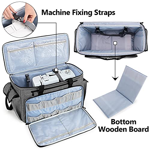 CURMIO Sewing and Embroidery Machine Carrying Case, Universal Tote Bag with Removable Cushion Pad Compatible for Brother SE600, SE630, PE535 Embroidery Machine and Accessories, Gray, Bag Only