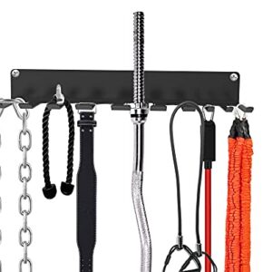 OUUO Home Gym Storage Accessories Equipment Rack for Resistance Bands,Fitness Straps, Jump Ropes,Chains, Curl Bars and Lifting Belts with 10 Prong Hooks (BlackNew)