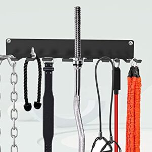 OUUO Home Gym Storage Accessories Equipment Rack for Resistance Bands,Fitness Straps, Jump Ropes,Chains, Curl Bars and Lifting Belts with 10 Prong Hooks (BlackNew)