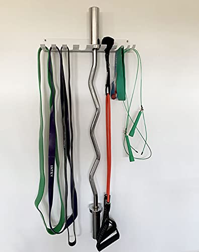 OUUO Home Gym Storage Accessories Equipment Rack for Resistance Bands,Fitness Straps, Jump Ropes,Chains, Curl Bars and Lifting Belts with 10 Prong Hooks (BlackNew)