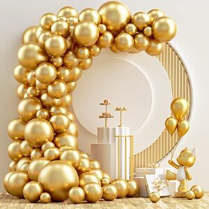 nisocy gold metallic chrome latex balloon arch garland kit, 102pcs 18in 12in 10in 5in for festival picnic, engagement, wedding, birthday, gold theme anniversary celebration decoration with 33ft ribbon