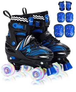 roller skates for boys 4 sizes adjustable, sportneer light up kids roller skates for age 3-5 6-12 roller skates with protective gears illuminating wheels gift for kids toddler beginner