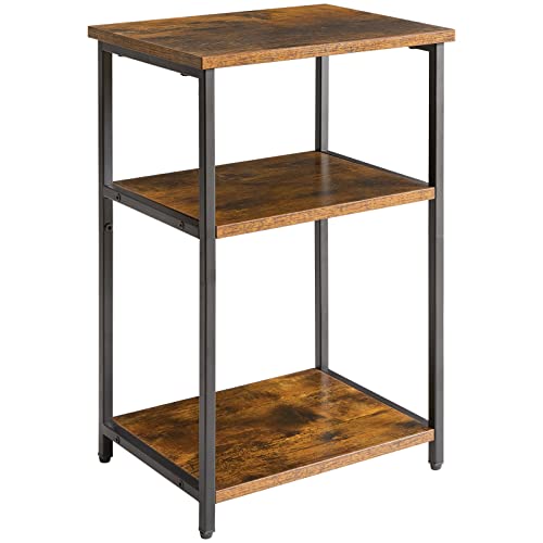 IBUYKE Side Table,3-Tier End Table, Industrial Nightstand Small Table with Storage Shelf, for Bedroom, Living Room, Hallway, Rustic Brown UTMJ402H