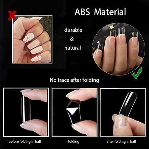 Square Nails - 500Pcs Clear Acrylic Full Cover Nail Tips with 10Pcs Nail Glue for DIY Nail Art