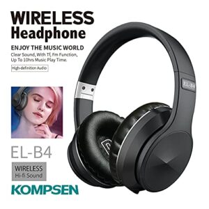 KOMPSEN Adult Noise Cancelling Headphones Wireless Bluetooth Headphones Foldable Over Ear Headphones with Microphone Deep Bass for Cellphone PC Class Game Office Home Travel-Black