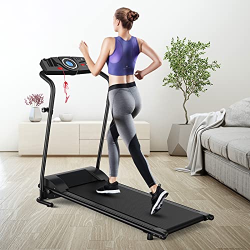 GYMAX Folding Treadmill, Electric Motorized Running Machine with 12 Preset Programs & LCD Monitor, Compact Home Gym Running Treadmill for Small Space, Cardio Training Fitness Equipment