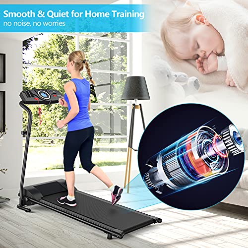 GYMAX Folding Treadmill, Electric Motorized Running Machine with 12 Preset Programs & LCD Monitor, Compact Home Gym Running Treadmill for Small Space, Cardio Training Fitness Equipment