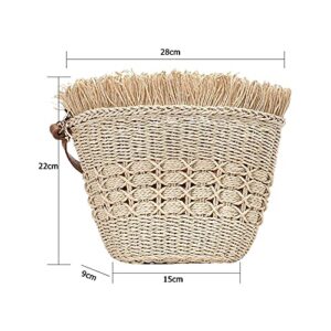 ZYYMMNN Straw Tassel Bags Rattan Weave Women Handbags Handmade Female Bucket Bag Summer Beach Crossbody Bags 28x22x9cm-1