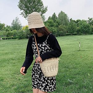 ZYYMMNN Straw Tassel Bags Rattan Weave Women Handbags Handmade Female Bucket Bag Summer Beach Crossbody Bags 28x22x9cm-1