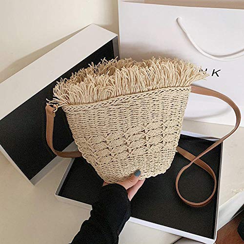 ZYYMMNN Straw Tassel Bags Rattan Weave Women Handbags Handmade Female Bucket Bag Summer Beach Crossbody Bags 28x22x9cm-1