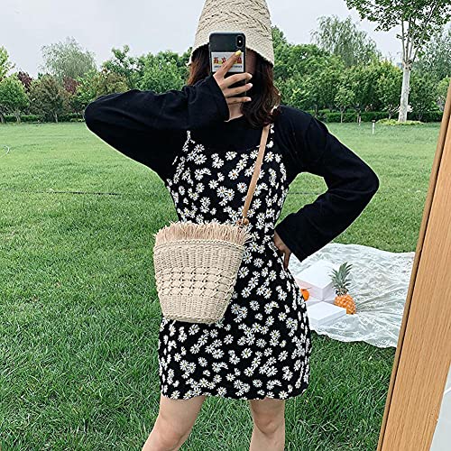 ZYYMMNN Straw Tassel Bags Rattan Weave Women Handbags Handmade Female Bucket Bag Summer Beach Crossbody Bags 28x22x9cm-1