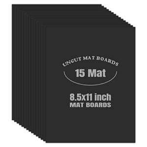 auear, black 8.5x11 uncut mat matte boards for picture framing, print, artwork - backing boards 1/16" thick, 15 pack
