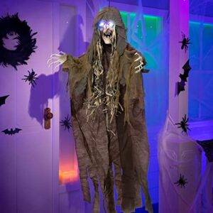 63” halloween hanging witch decoration, life size hanging witch with sound activation, light-up eyes and creepy sound for halloween haunted house outdoor/indoor décor