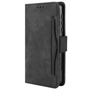 hualubro oppo reno 5a case, magnetic full body protection shockproof flip leather wallet case cover with card slot holder for oppo reno 6 pro plus 5g phone case (black)