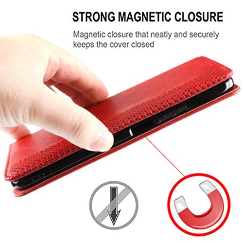 HualuBro Oppo Reno6 Pro Plus 5G Case, Retro PU Leather Magnetic Full Body Shockproof Stand Flip Wallet Case Cover with Card Holder for Oppo Reno 6 Pro Plus 5G Phone Case (Red)