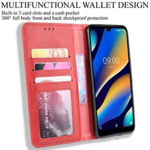 HualuBro Oppo Reno6 Pro Plus 5G Case, Retro PU Leather Magnetic Full Body Shockproof Stand Flip Wallet Case Cover with Card Holder for Oppo Reno 6 Pro Plus 5G Phone Case (Red)