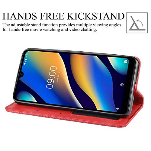 HualuBro Oppo Reno6 Pro Plus 5G Case, Retro PU Leather Magnetic Full Body Shockproof Stand Flip Wallet Case Cover with Card Holder for Oppo Reno 6 Pro Plus 5G Phone Case (Red)
