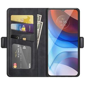 hualubro oppo reno6 5g case wallet, premium pu leather magnetic full body shockproof stand folio flip case cover with card holder for oppo reno 6 5g phone case - black