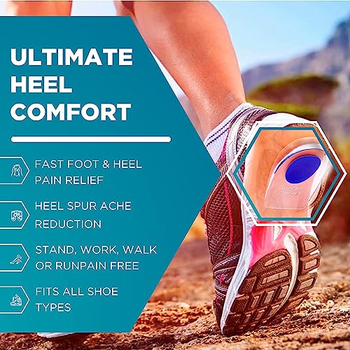 Gel Silicone Heel Cups/Pads - 3 Pair Heel Lifts for Achilles Tendonitis, Shoe Wedge Inserts for Plantar Fasciitis, Sore Heel, Bone Spur, Foot Pain Relief Support, Comfort Cushion Insoles for Women/Men