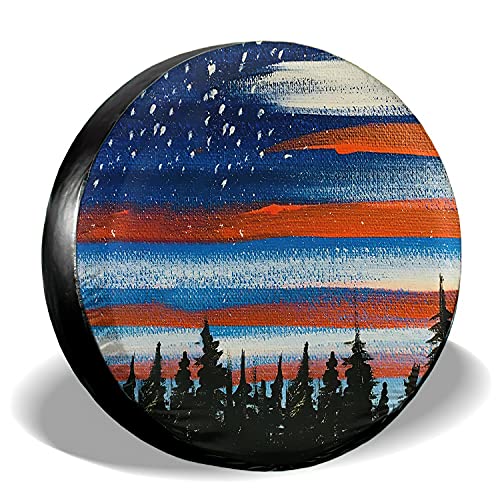 Aomacsi American Flag Spare Tire Cover 14 Inch Waterproof Sun Protection Fit for Trailers, RV, SUV, Off-Road Vehicle, Camper, and Trucks Black (American Flag 1, 14 Inch)