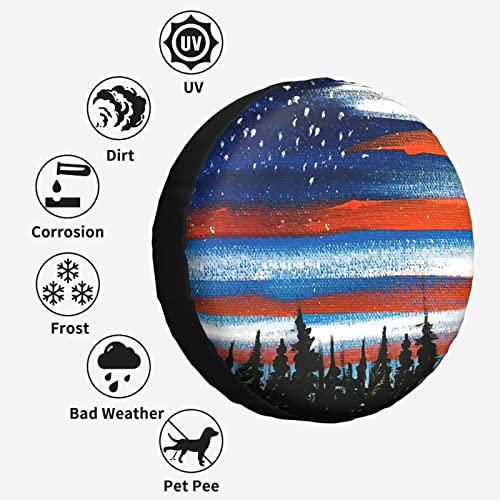 Aomacsi American Flag Spare Tire Cover 14 Inch Waterproof Sun Protection Fit for Trailers, RV, SUV, Off-Road Vehicle, Camper, and Trucks Black (American Flag 1, 14 Inch)