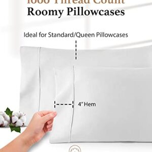 1000 Thread Count 100% Egyptian Cotton Pillow Cases, White Standard Pillowcase Set of 4 Long-Staple 100% Cotton Pillow Case for Sleeping Soft & Silky Sateen Weave Bed Pillow Cover Hotel Pillowcases