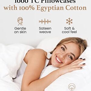 1000 Thread Count 100% Egyptian Cotton Pillow Cases, White Standard Pillowcase Set of 4 Long-Staple 100% Cotton Pillow Case for Sleeping Soft & Silky Sateen Weave Bed Pillow Cover Hotel Pillowcases