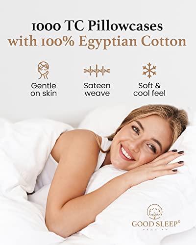 1000 Thread Count 100% Egyptian Cotton Pillow Cases, White Standard Pillowcase Set of 4 Long-Staple 100% Cotton Pillow Case for Sleeping Soft & Silky Sateen Weave Bed Pillow Cover Hotel Pillowcases