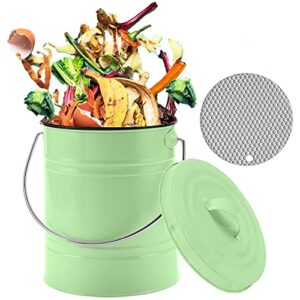 compost bin, lalastar countertop compost bin with lid, kitchen compost container, odorless compost bucket for kitchen food waste with carrying handle, 1 gallon, green