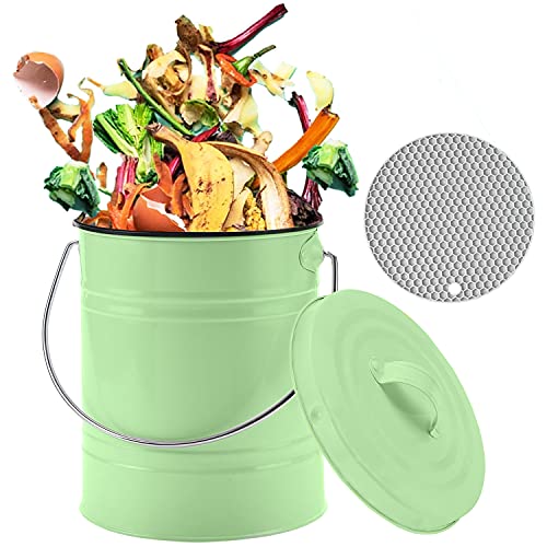 Compost Bin, LALASTAR Countertop Compost Bin with Lid, Kitchen Compost Container, Odorless Compost Bucket for Kitchen Food Waste with Carrying Handle, 1 Gallon, Green