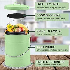 Compost Bin, LALASTAR Countertop Compost Bin with Lid, Kitchen Compost Container, Odorless Compost Bucket for Kitchen Food Waste with Carrying Handle, 1 Gallon, Green