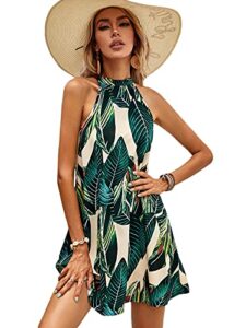 floerns women's summer floral print sleeveless halter neck beach party dress green tropical l
